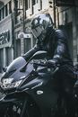 Shot of a Man on Motorbike in a City