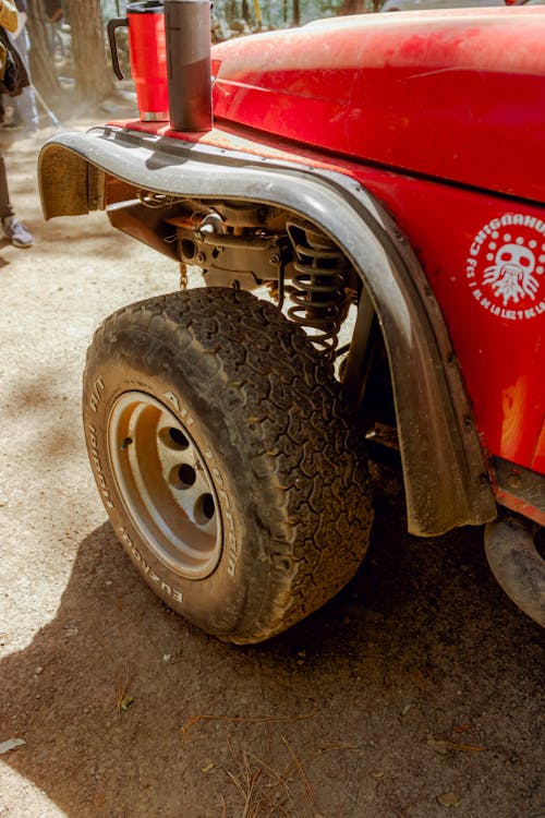 Wheel Tire of a 4x4 Red Vehicle