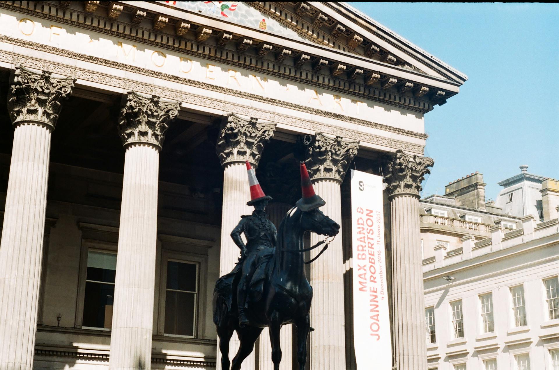 Horse Riding Statue in Front of the Gallery of Modern Arts i Glasgow Scotland