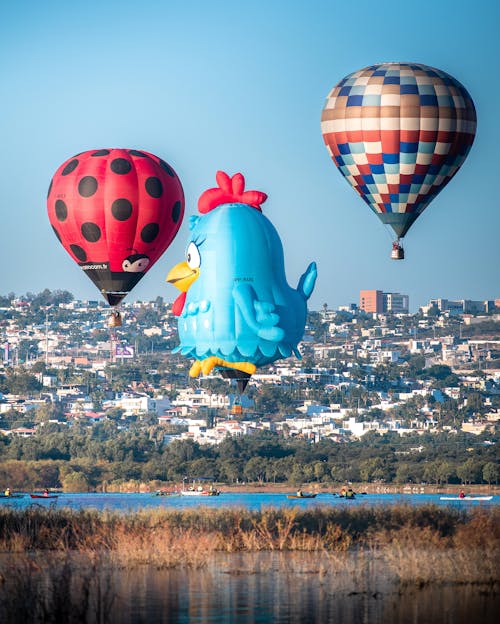 Hot Air Balloons Flying Over a Lake