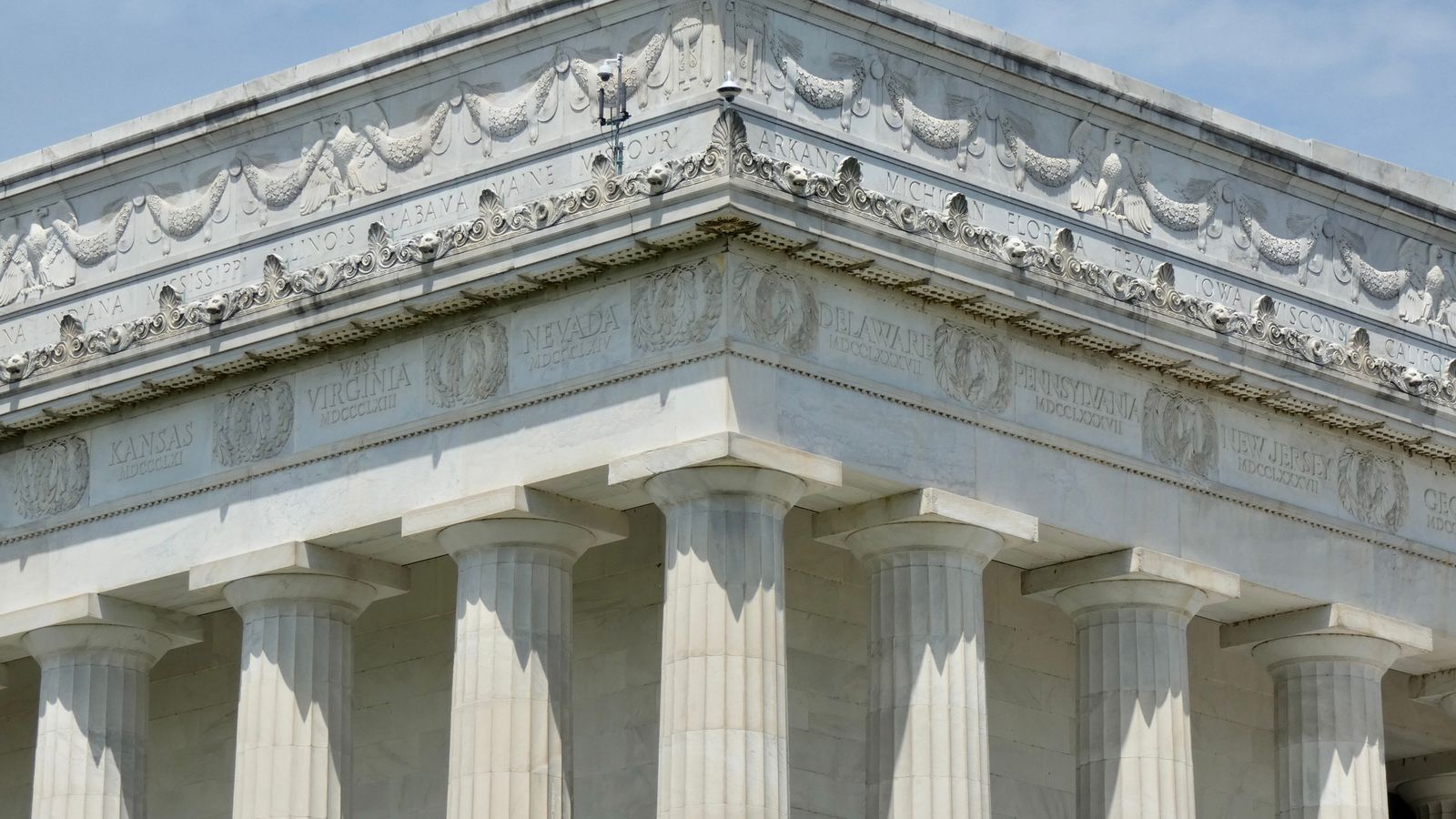 Close-up view of the Lincoln Memorial's columns highlighting neoclassical design in Washington, DC.
