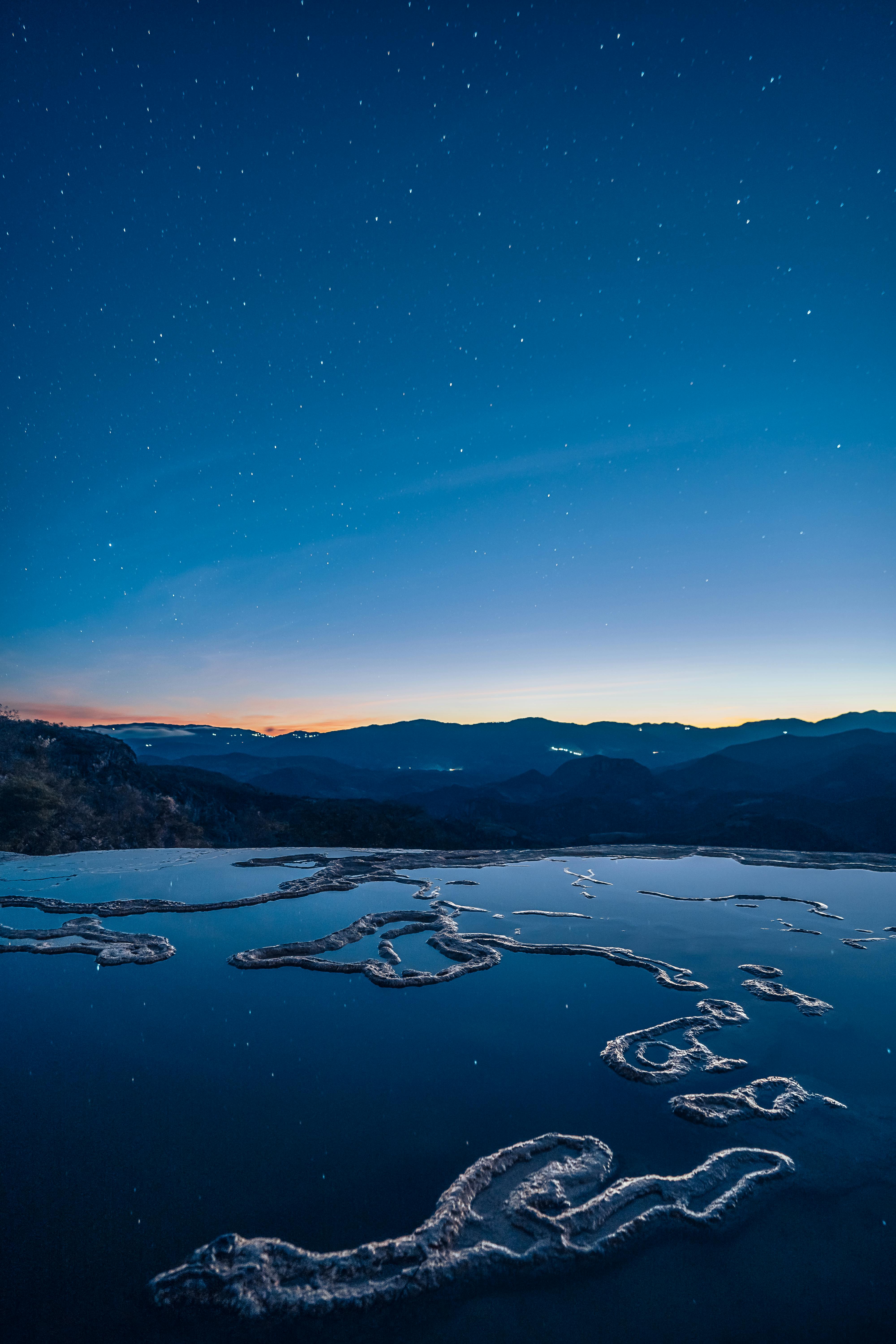 Stunning starry sky over the natural rock formations at Hierve el Agua in Oaxaca.