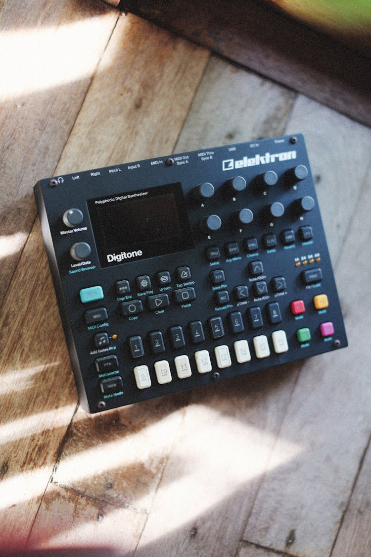 Photo Of An Elektron Digitone Synthesizer On The Floor