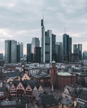 A stunning view of Frankfurt's skyline, showcasing modern skyscrapers and historic architecture.