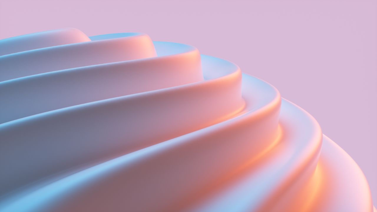 a close up of abstract 3d wave forms in soft pink and blue hues modern
