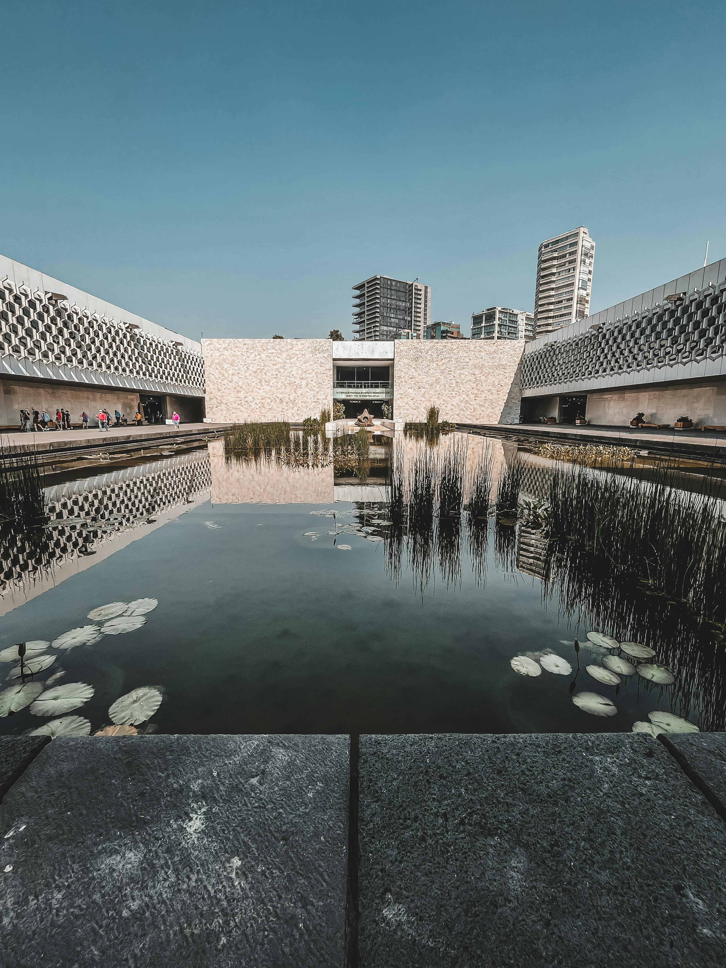 courtyard with pond of national museum of anthropology in madrid