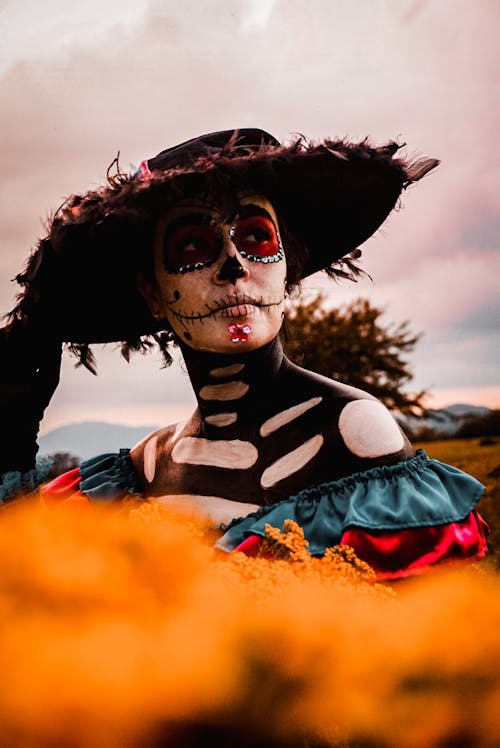 Woman in a Catrina Costume and Bodypaint