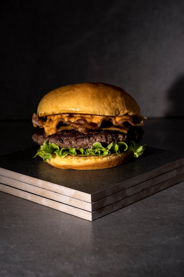 Close-Up Shot Of A Hamburger 