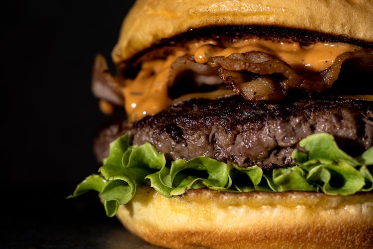 Close-Up Shot Of A Hamburger