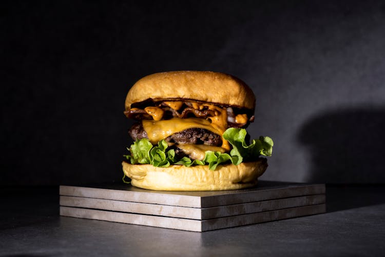 Close-Up Shot Of A Cheeseburger 