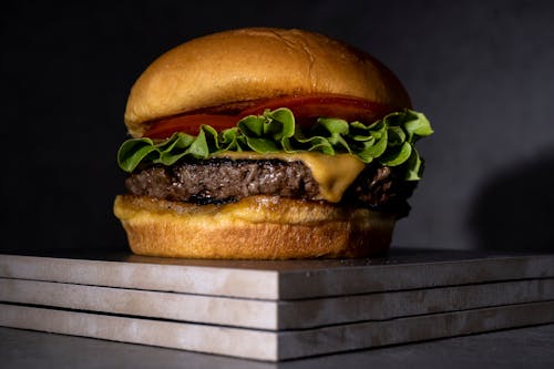 Close Up Shot of a Hamburger with Lettuce