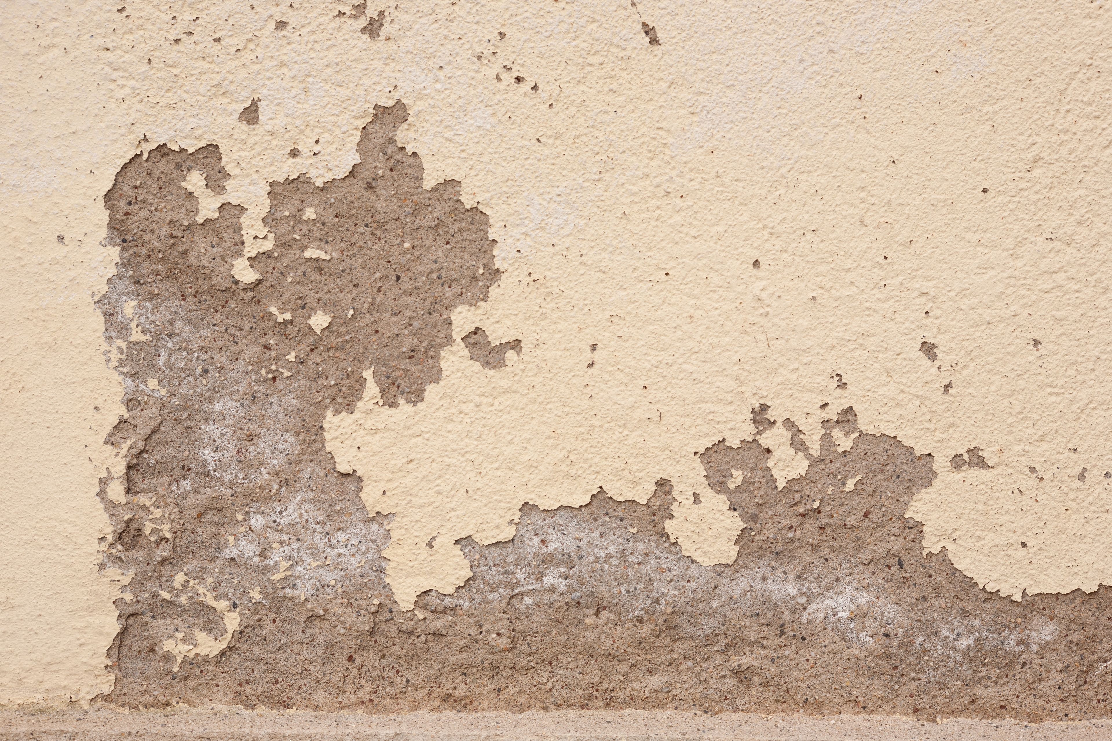 Mur ancien marqué par l'humidité Mur ancien à l'enduit fissuré, trace d'humidité en surface, sans dégradation spectaculaire.