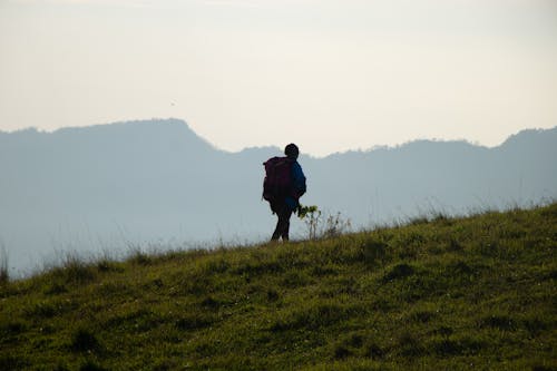 A Person Walking on a Grassy Field