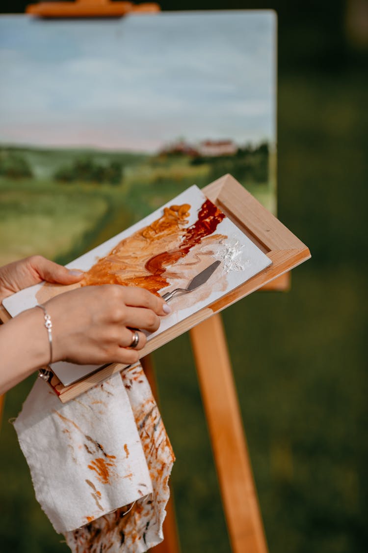 Woman Painting Nature Outdoors 