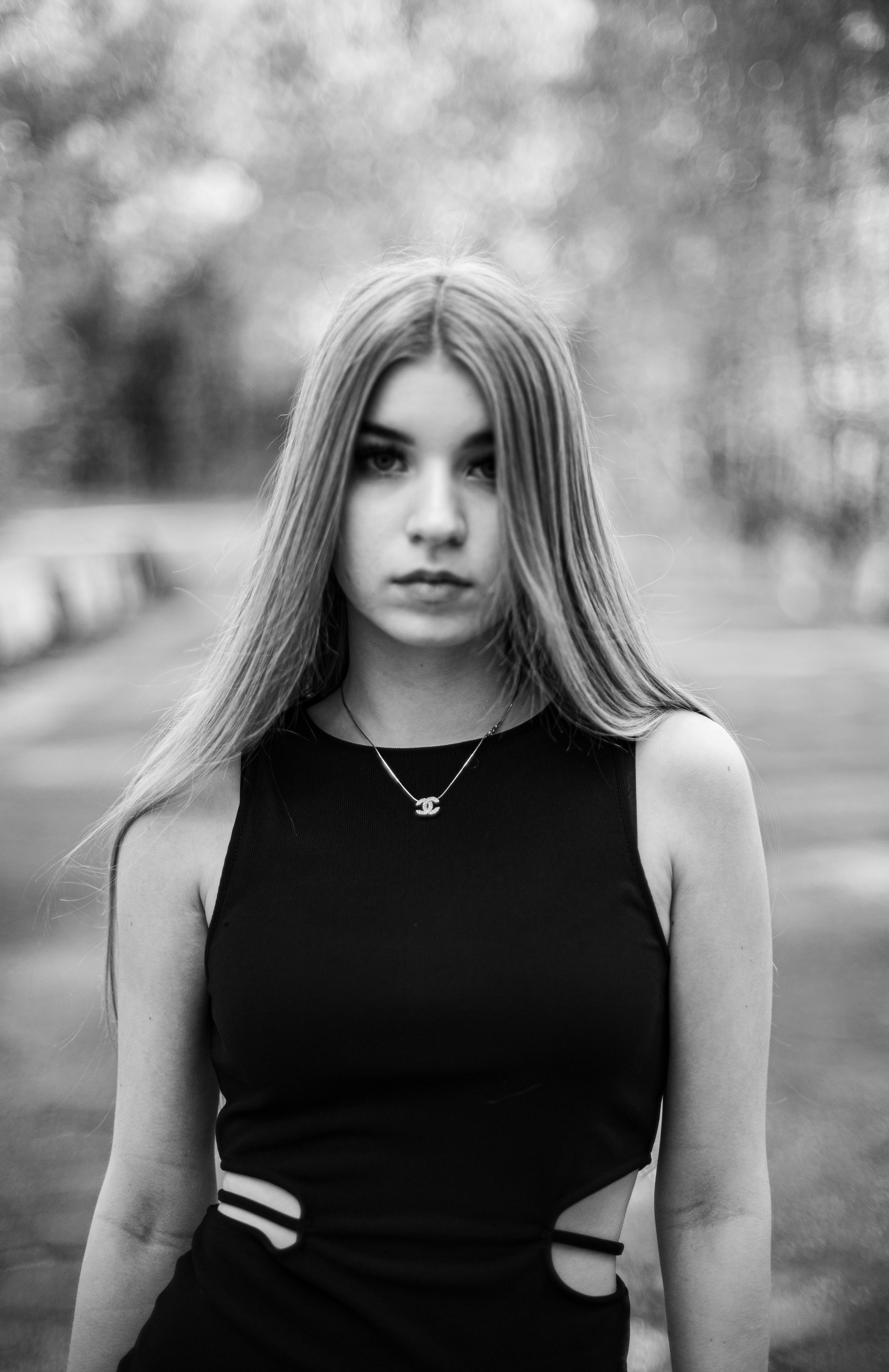 Grayscale Photography Of Woman In Floral Dress · Free Stock Photo