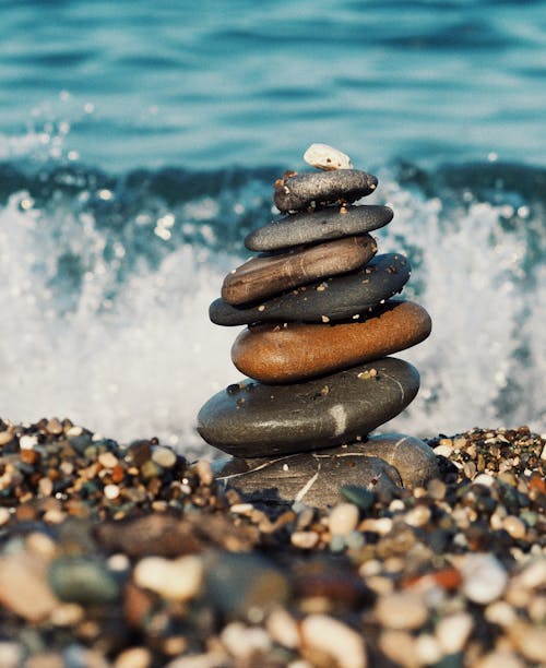 Stacked Stones with Sea in the Background