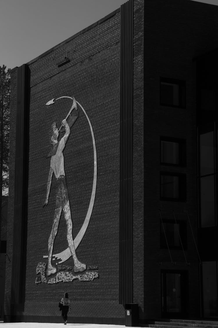 Black And White Photo Of Mural On Wall