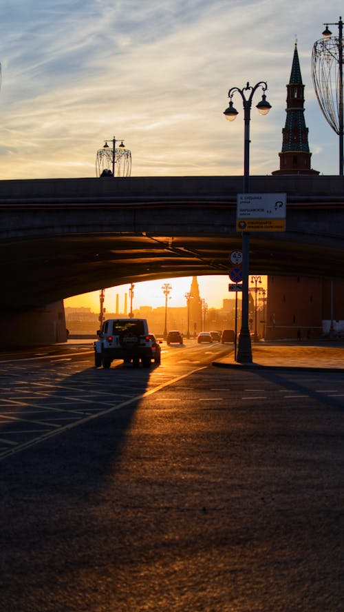 Cars and Bridge at Sunset