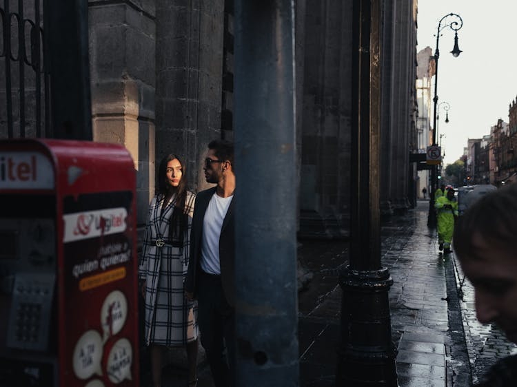 Young Stylish Couple Walking City Street