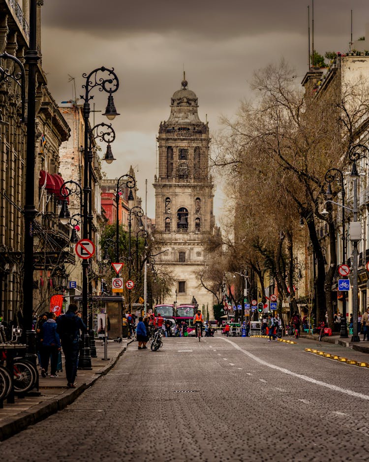 A View Of The Bell Tower Of The Metropolitan Cathedral In Mexico City, Mexico