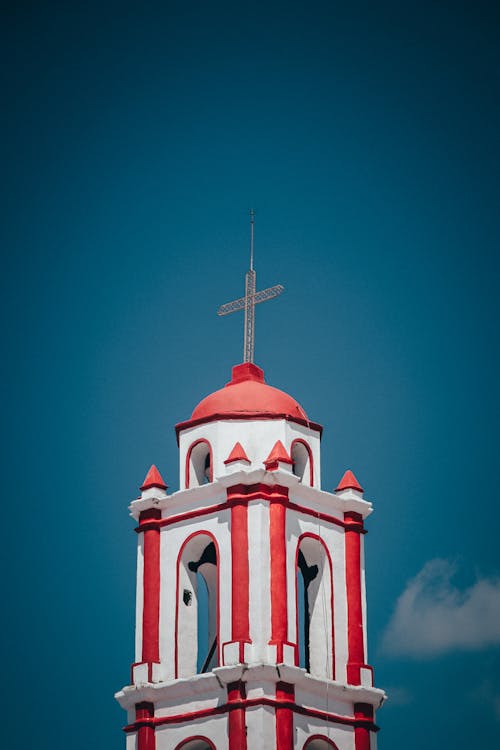 Free White and Red Church Tower Under Blue Sky Stock Photo
