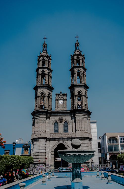 Free A view of the historic Catedral de Tepic with its iconic bell towers. Stock Photo