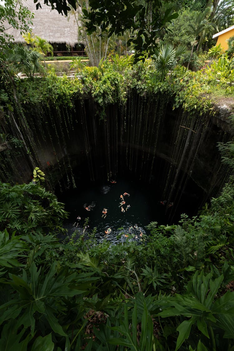 High Angle View Of Cenote Ik Kil, Piste, Tinum Municipality, Yucatan, Mexico