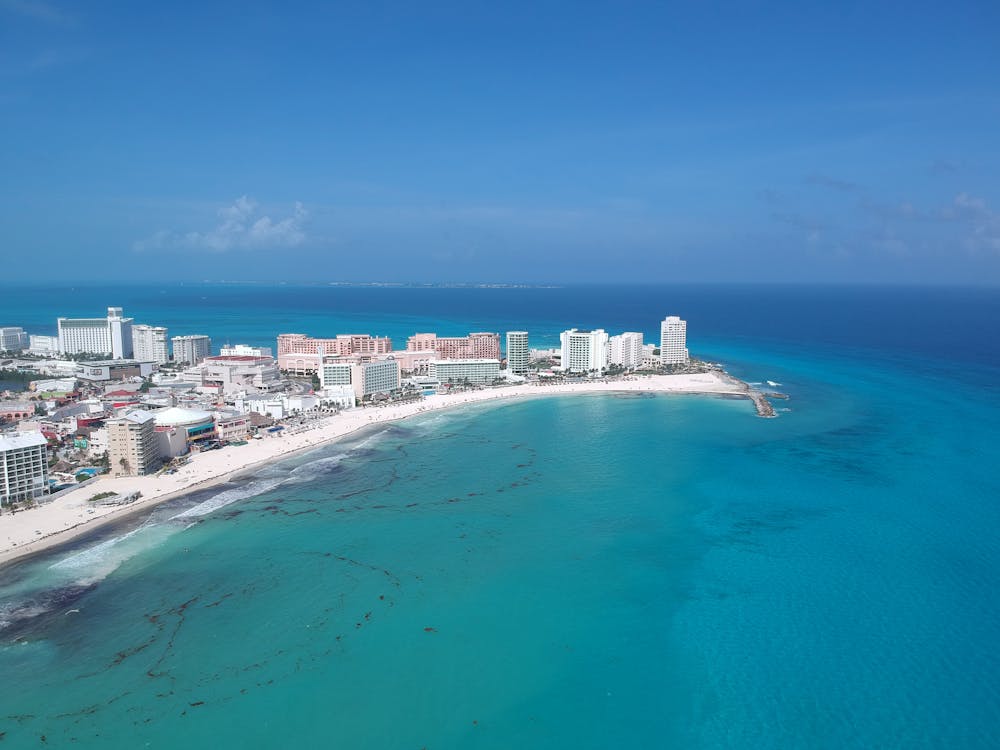 Free Aerial View of the Gaviota Azul Beach in Cancun Stock Photo