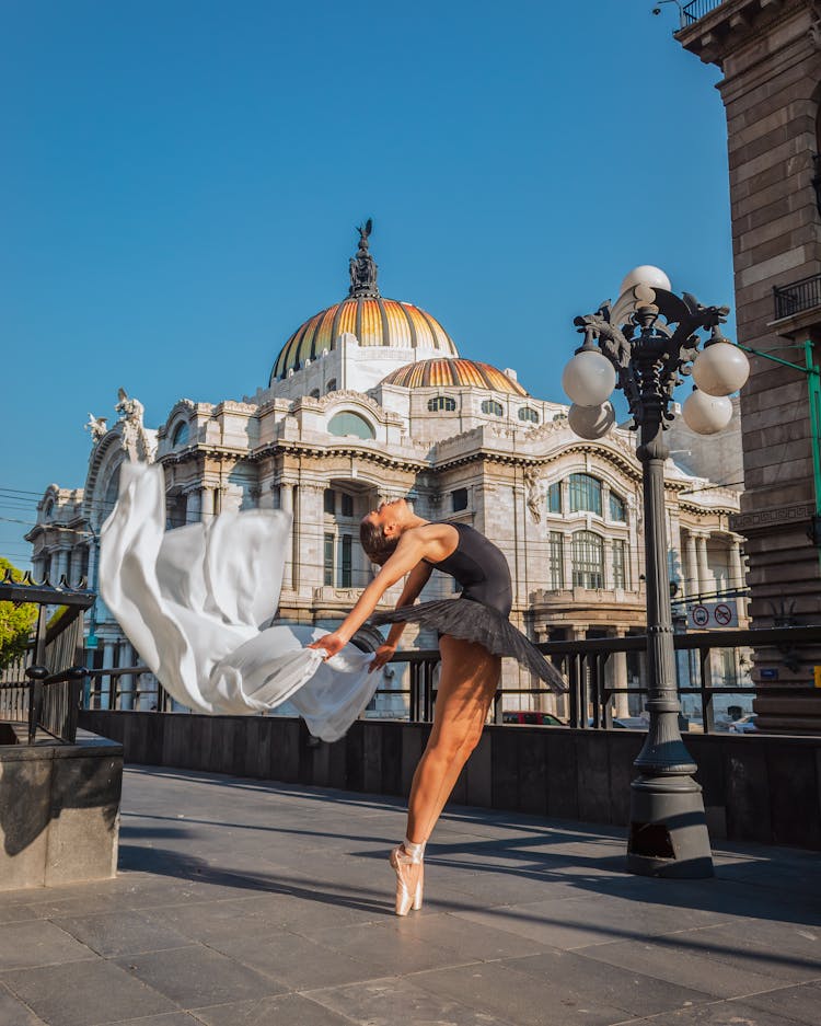 Ballerina Posing Near The Palace Of Fine Arts In Mexico City