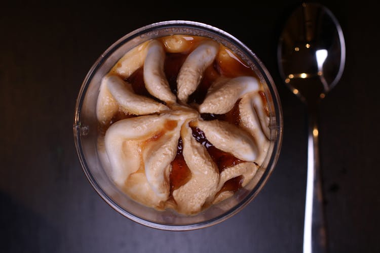 Ice Cream In Glass With Spoon