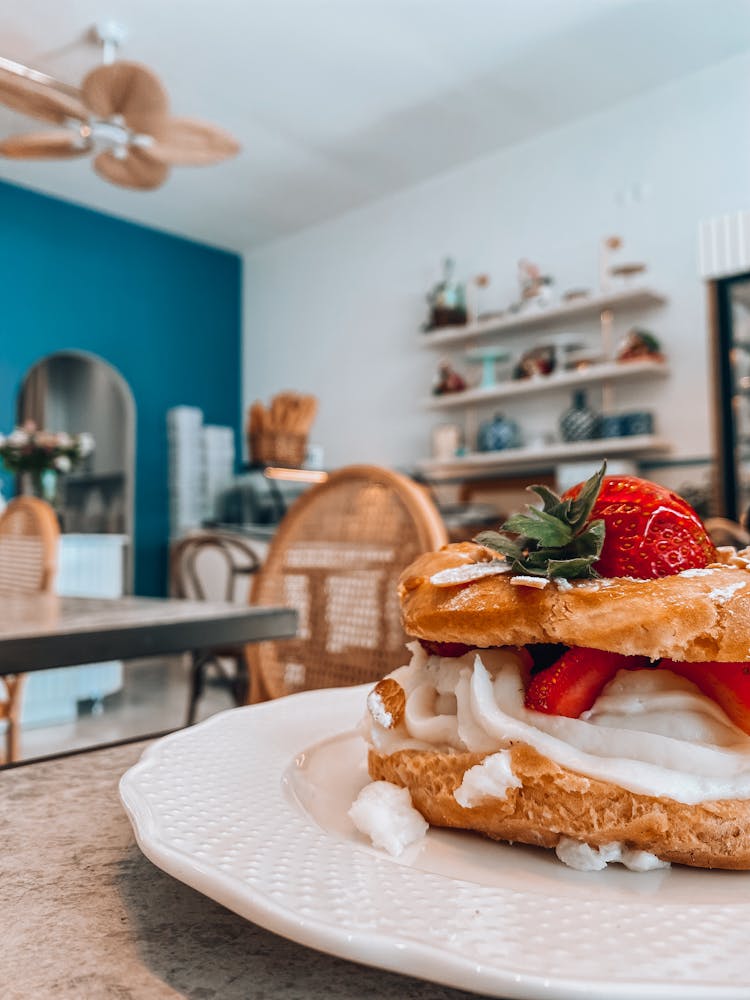 Strawberry Shortcake On White Ceramic Plate