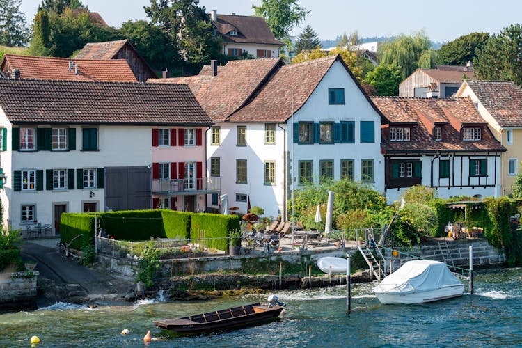 Houses By The Riverside In Stein Am Rhein, Switzerland