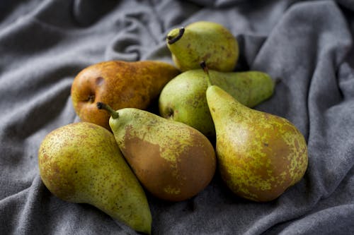 Green Pears on Gray Textile