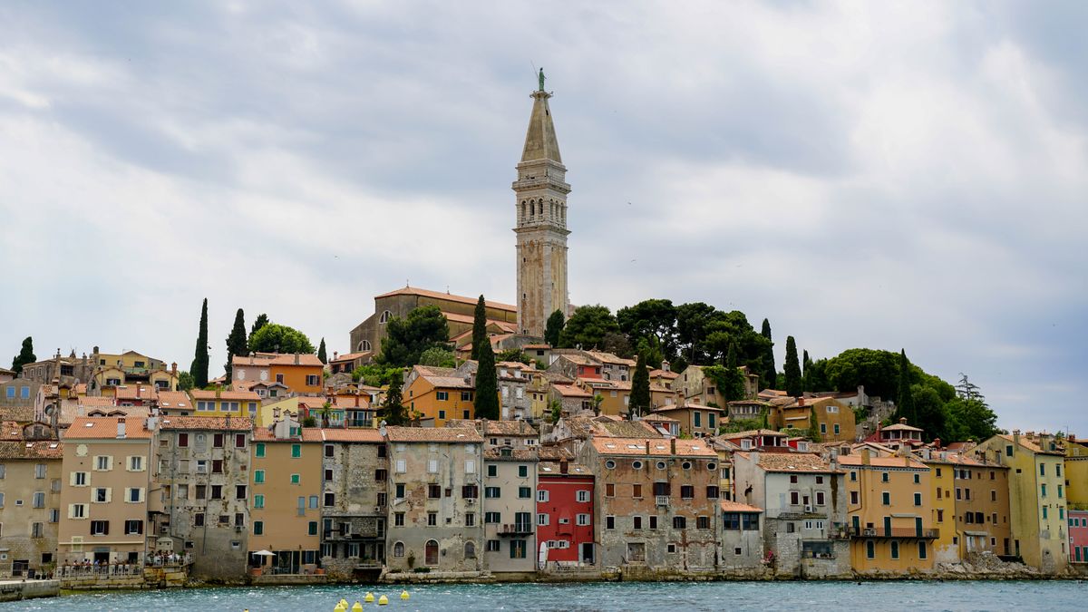 Coastal town of Rovinj, Istria with stone houses rising directly from the Adriatic
