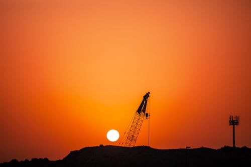 Foto profissional grátis de céu alaranjado, grua, Hora dourada