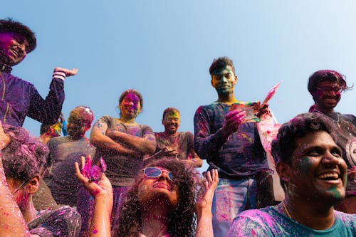 Free People Celebrating Holi Festival Stock Photo