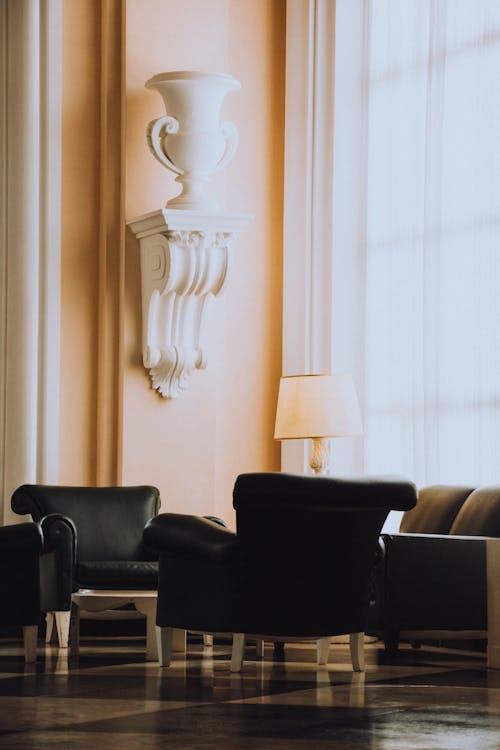 Black Leather Armchairs in the Living Room