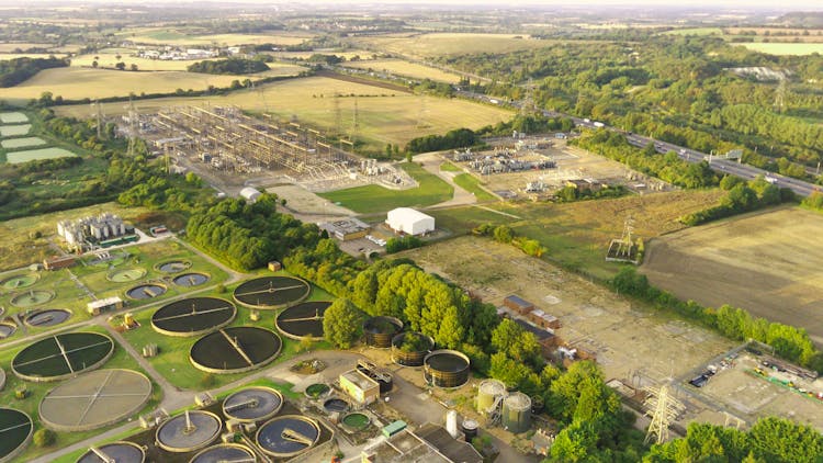 Drone Shot Of Industrial Constructions In Countryside