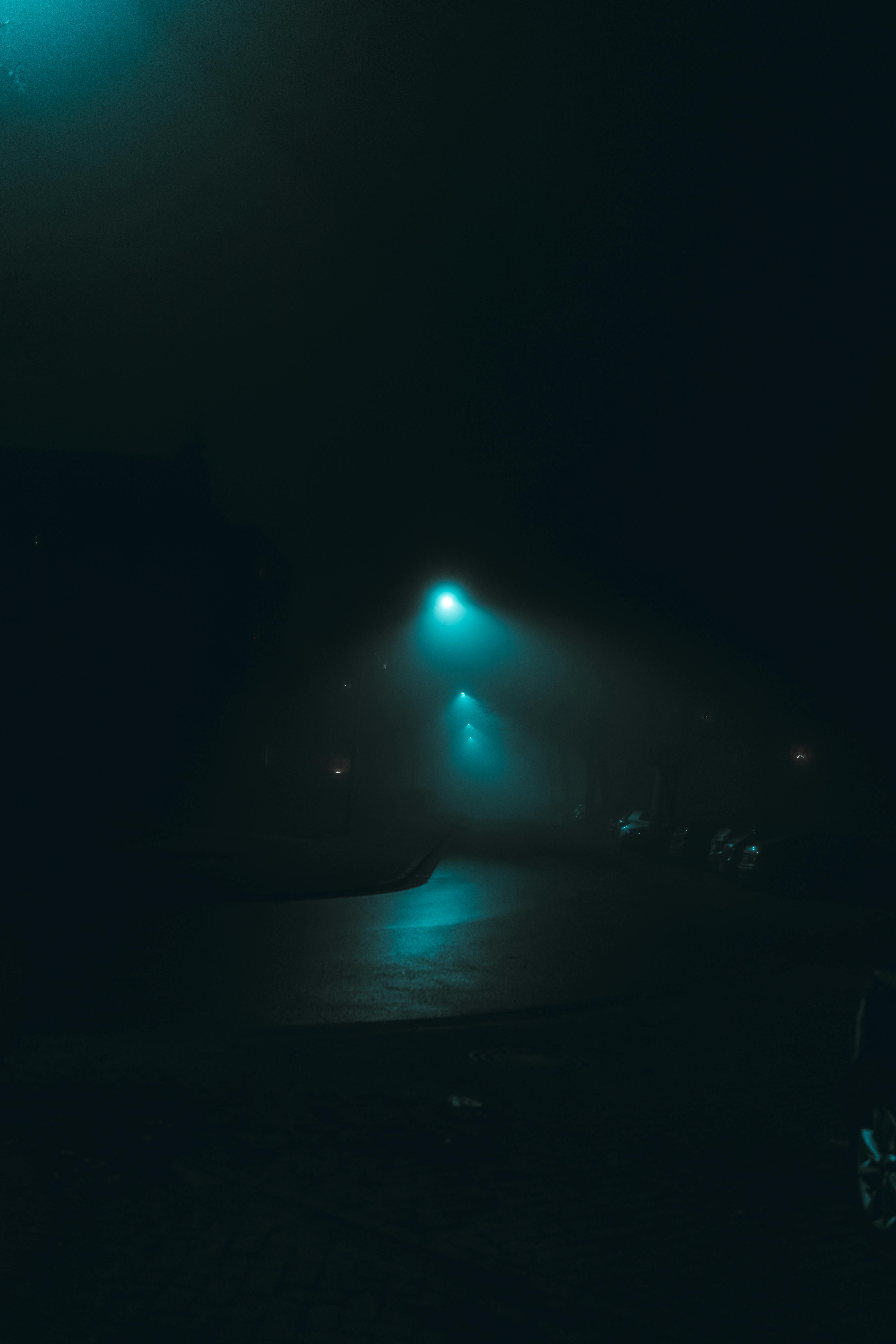 Street, night, fog, car, lights, HD phone wallpaper