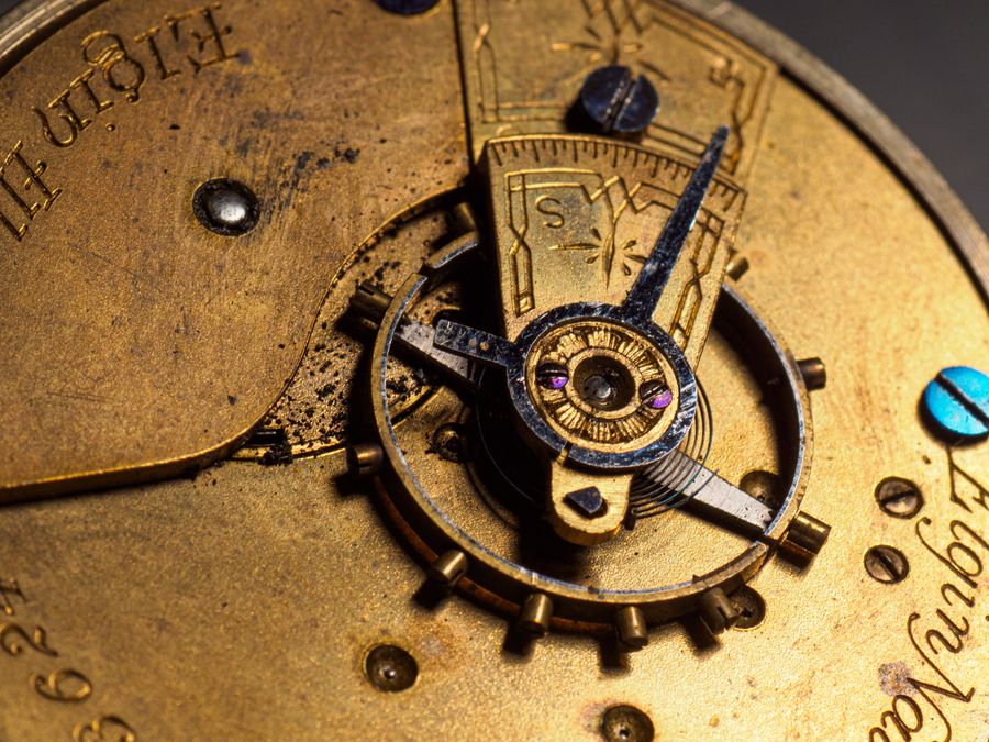 Antique brass movement close-up