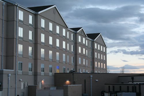 Facade of Modern Apartment Buildings at Sunset