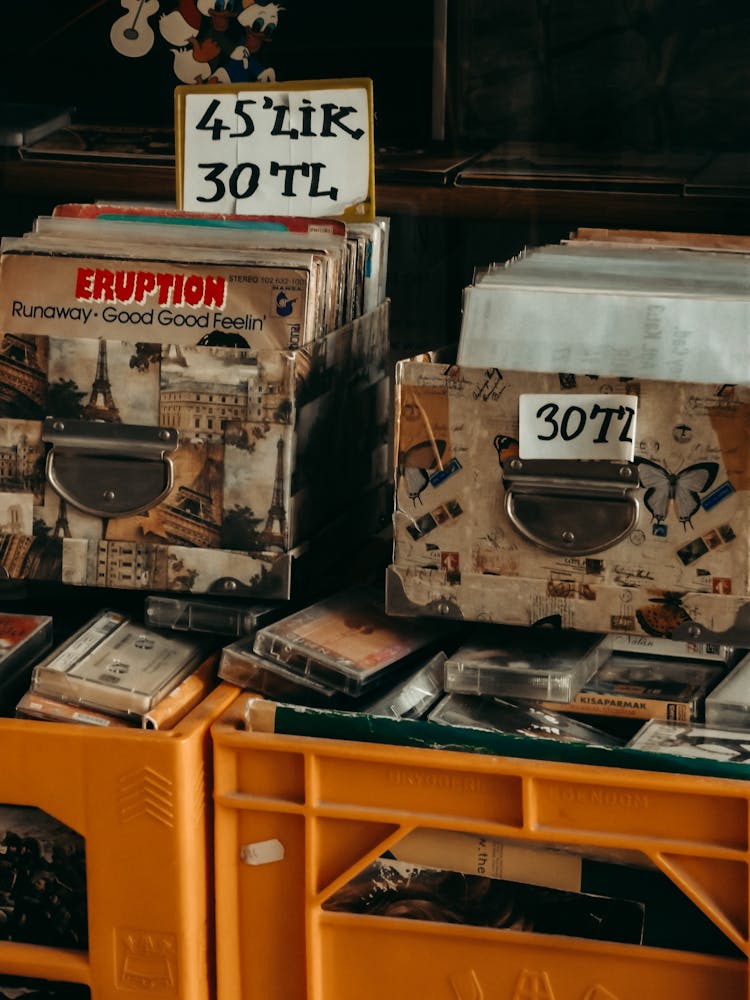 Crates With Vintage Records On Sale