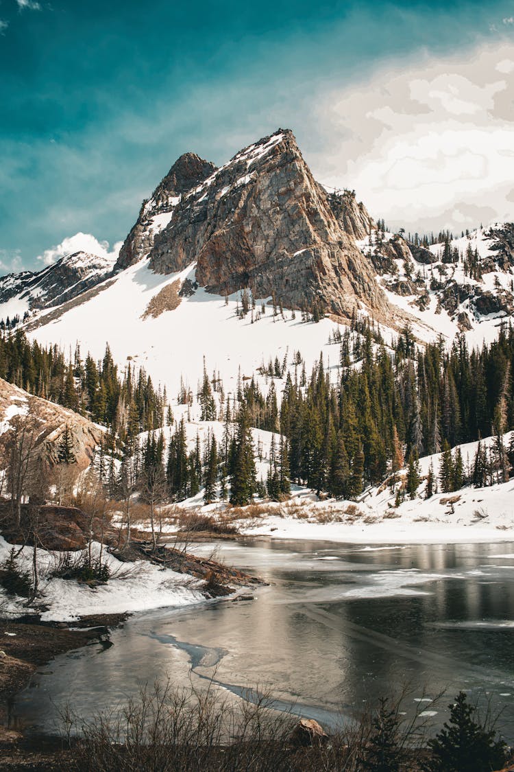 Mountain Landscape Near Frozen River