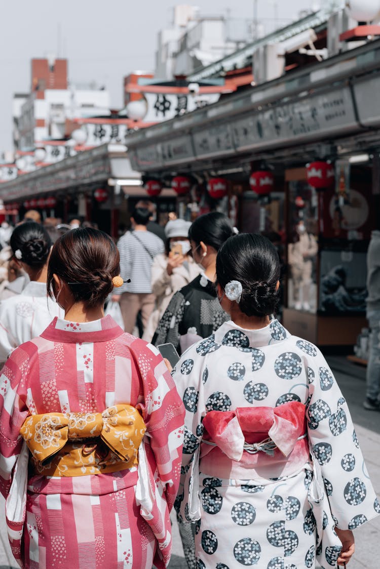 People Walking In Kimonos