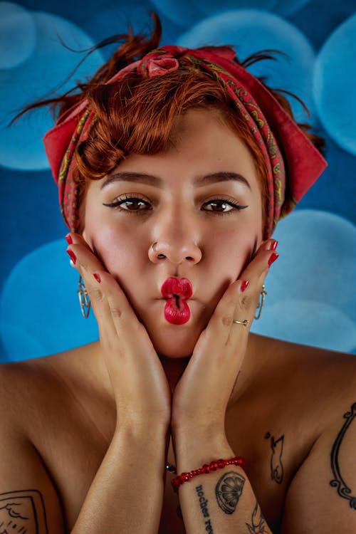 Free Topless Woman With Red Lipstick Stock Photo