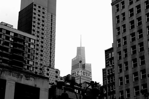 Grayscale Photo of City Buildings