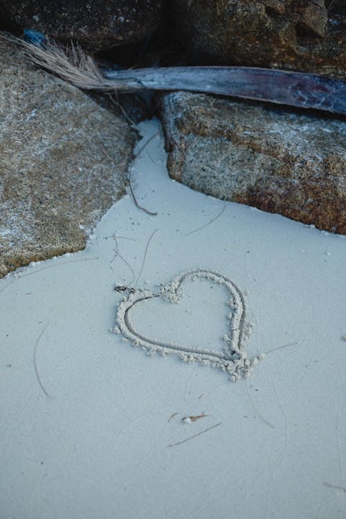 Heart Shaped Etched on White Sand