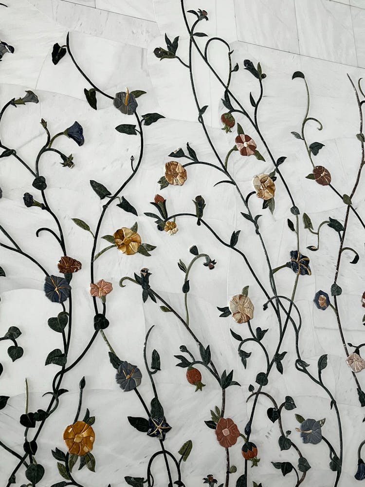 Floral Design Of A Marble Wall