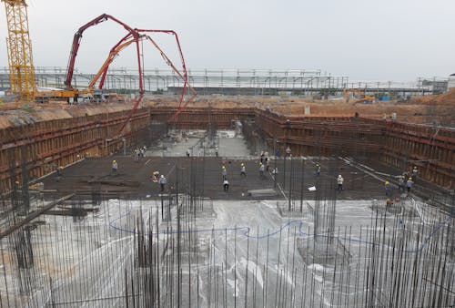 View of People Working on a Large Construction Site