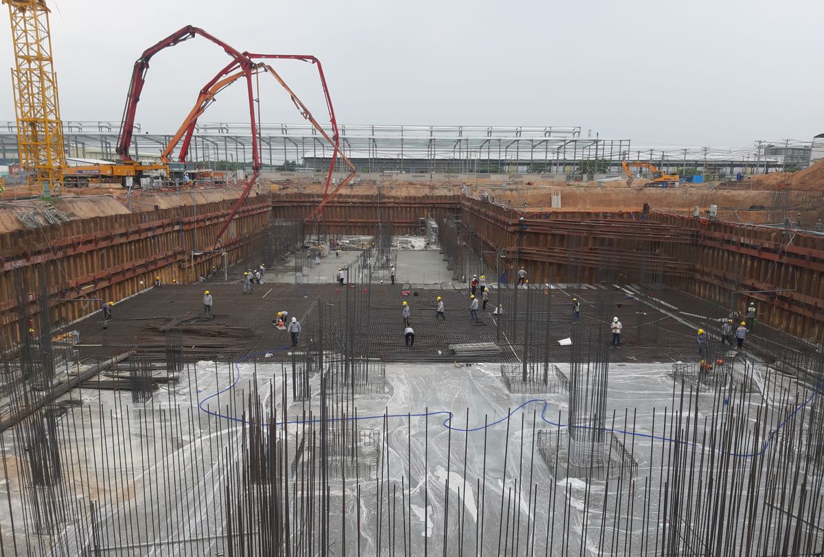 Civil construction works with rebar and formwork